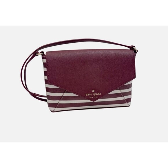 Kate Spade STORYBOOK Fairmount square burgundy/white/stripe crossbody EUC - Picture 4 of 10